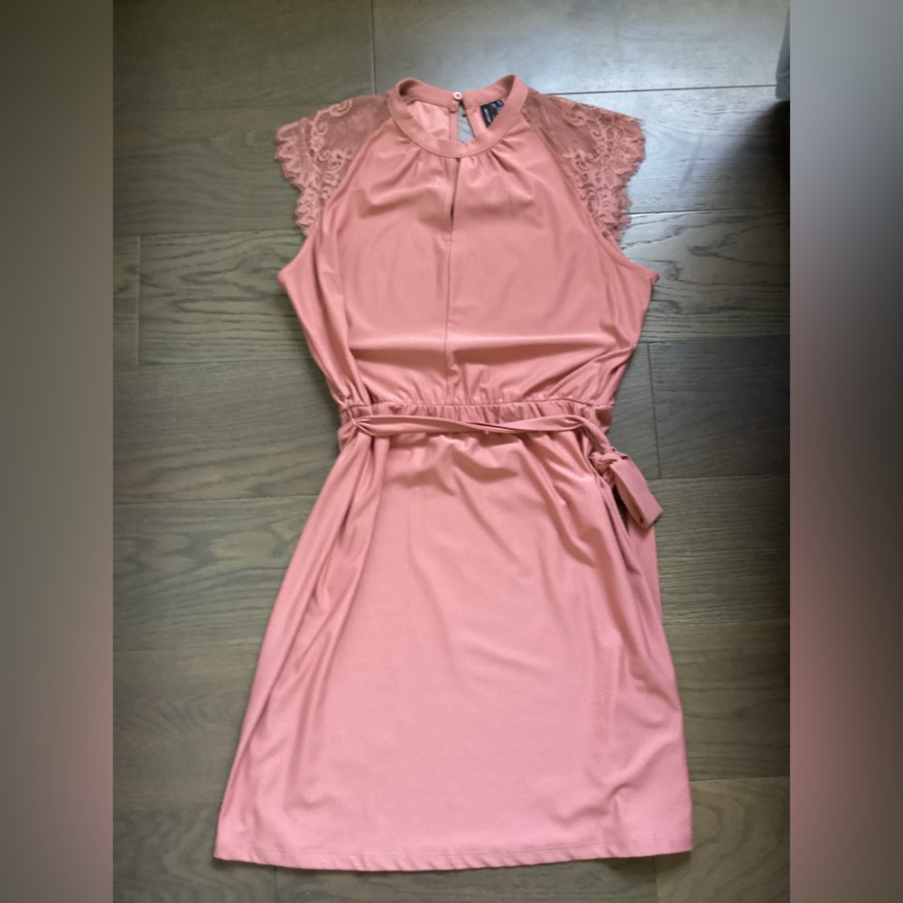 Vero Moda Lace Sleeve Midi Dress in Pink